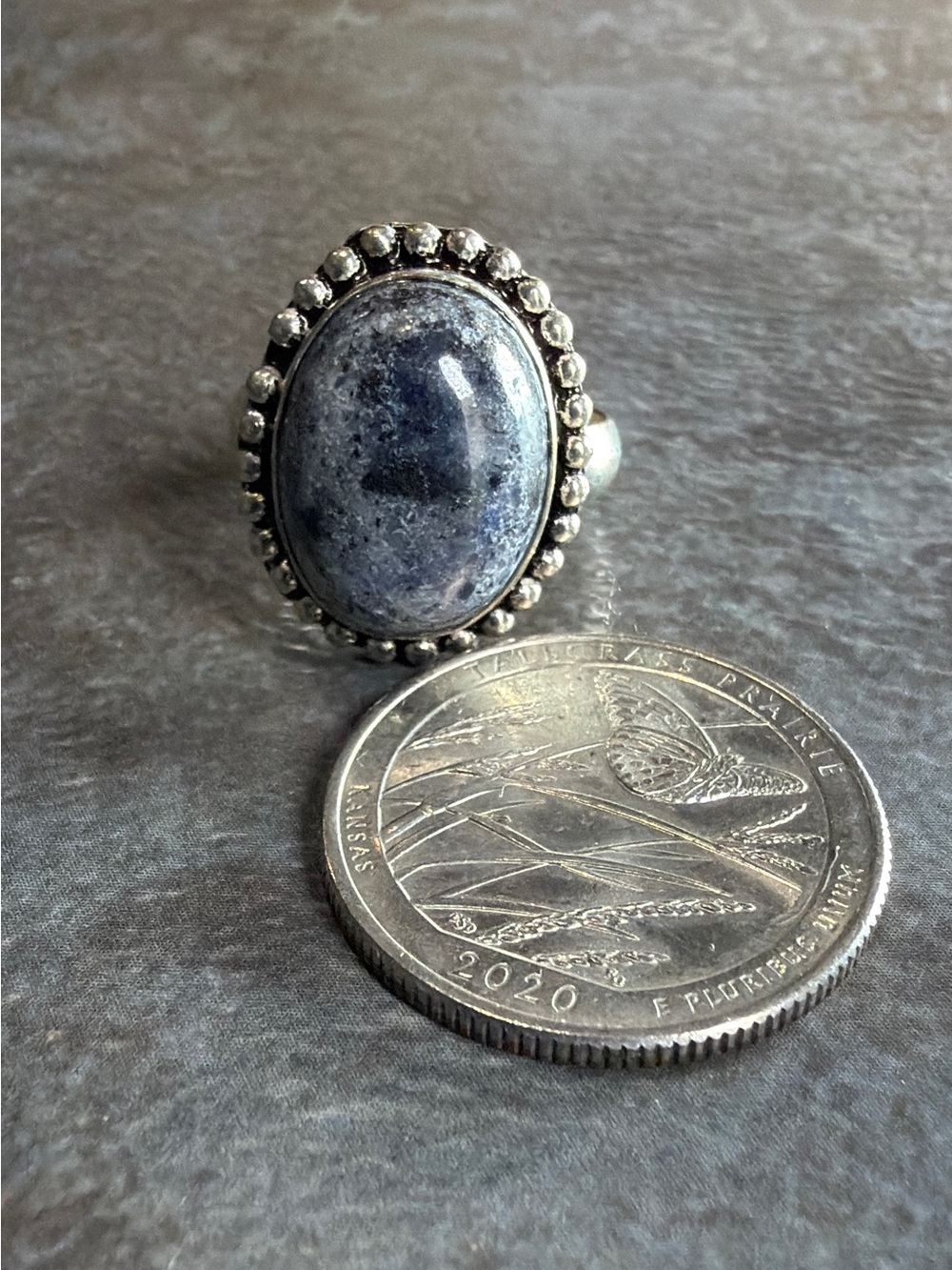 Vintage Style Boho Women Jewelry Ring Size 7.5 Silver 925 Sodalite Gemstone - Picture 2 of 4